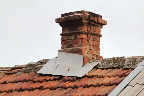 Old Red Brick Chimney on Tiled Roof
